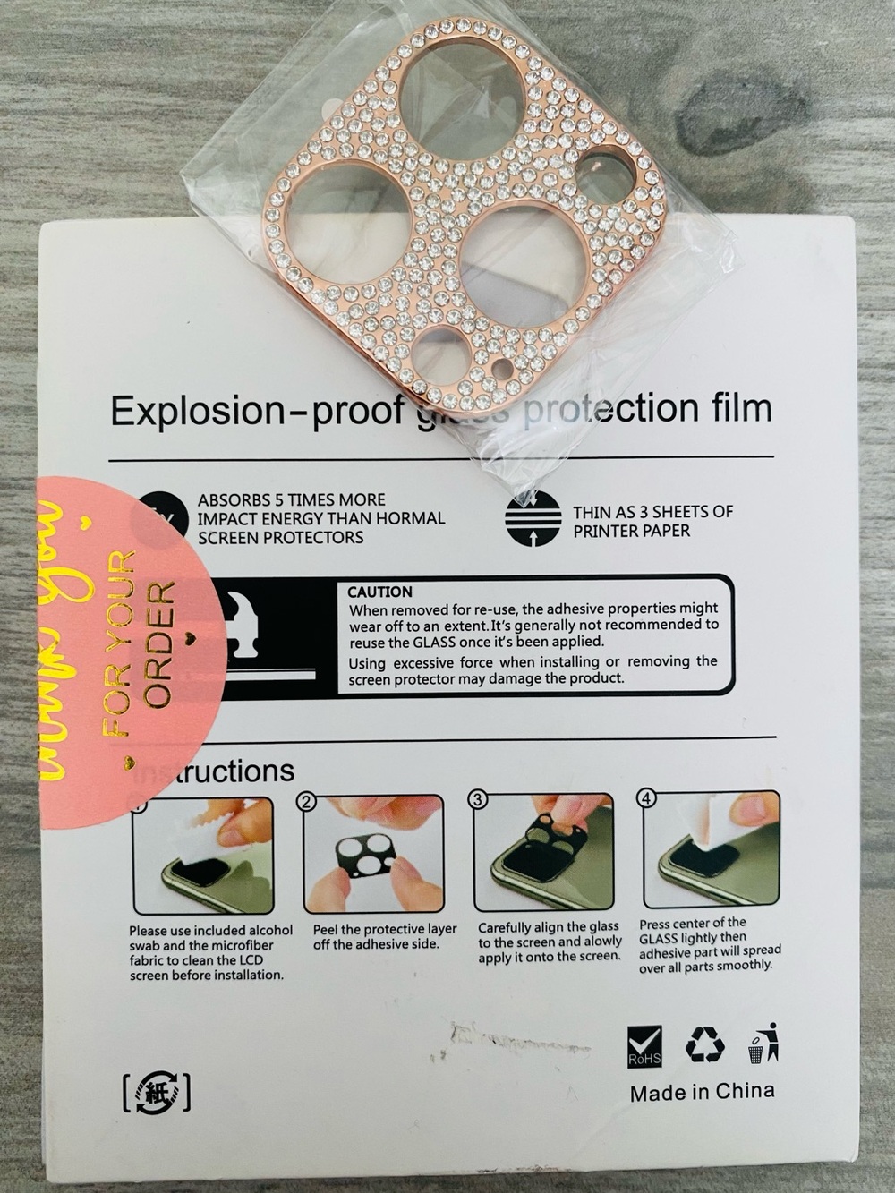 iPhone 13 Pro Max Rose Gold Rhinestone Camera Lens Protector for iPhone - Picture 3 of 3